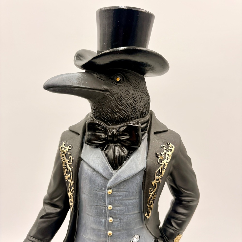 Hallows Eve Lighted Raven Gentleman Figurine Halloween Victorian Gothic Crow - Picture 2 of 8